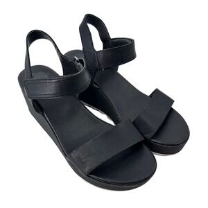 Sorel Women's Cameron NL4018-010 Black Leather Strap Wedge Sandals Size 8.5 US
